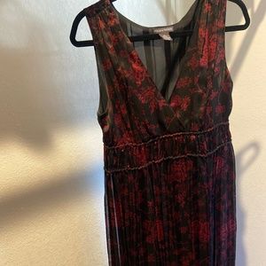 Silk Maxi Dress Black and Red Asian Flowers